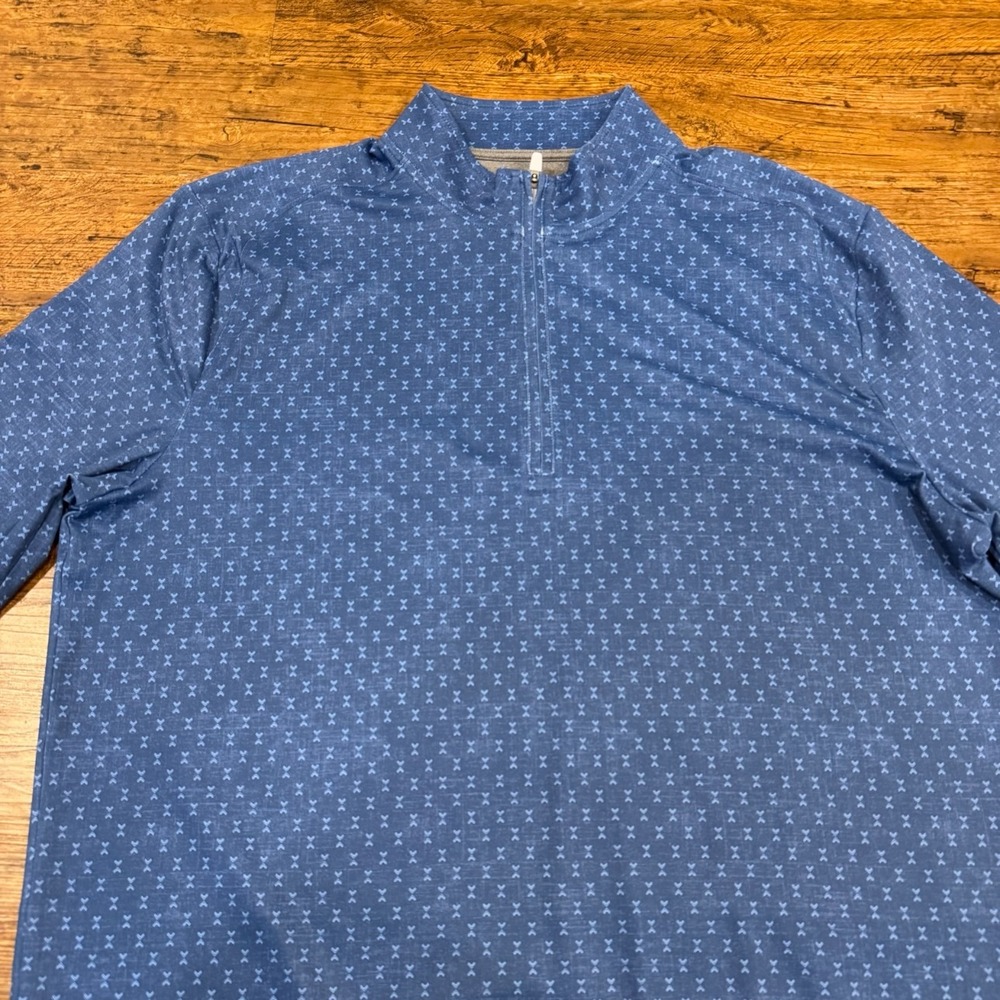 Johnnie-O Blue Rizzo Prep-Formance Geometric 1/4 Zip Golf Pullover Sweater Men L